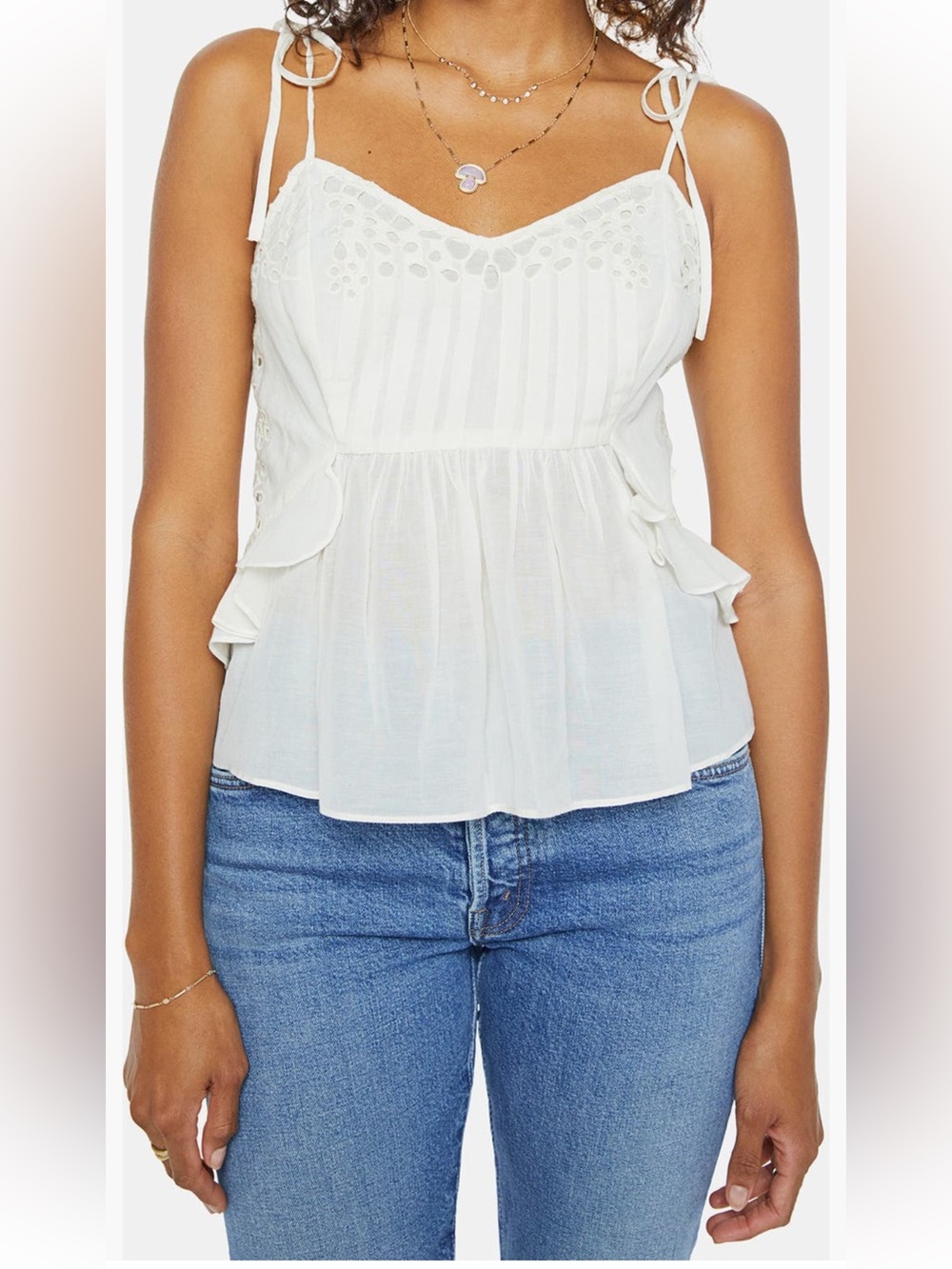 MOTHER The Fluttering Eyelet Ruffle Camisole Size XL